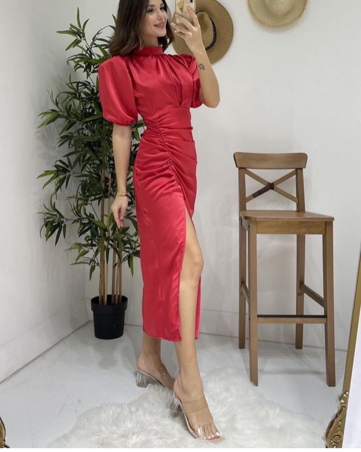 High Neck Satin Dress by LabelbyLeena