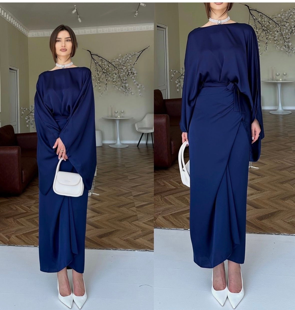Satin Wrap around Dress by LabelbyLeena