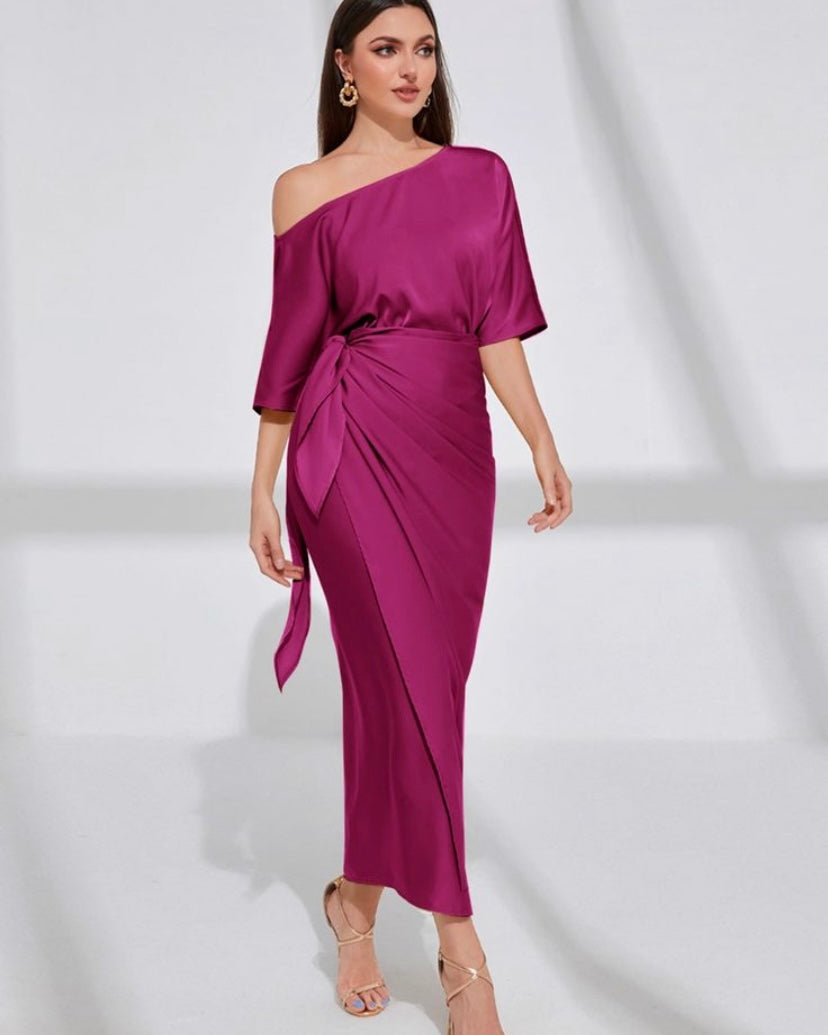 Off-Shoulder Wrap around Dress by LabelbyLeena