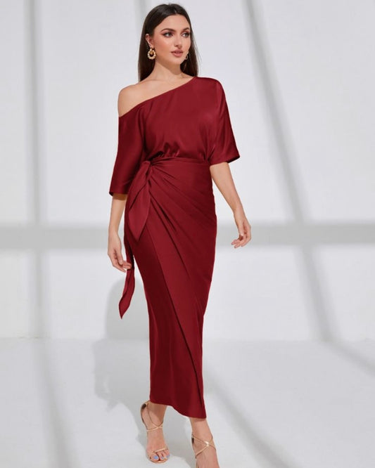 Off-Shoulder Wrap around Dress by LabelbyLeena
